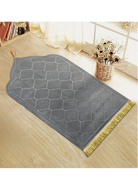Embossed Prayer Mat Anti-Slip Velvet Top Islamic Prayer Mat New Design Thick Padded Sajadah Prayer Rug for Men Women Eid Gift Ramadan Grey 70 x 110 cm