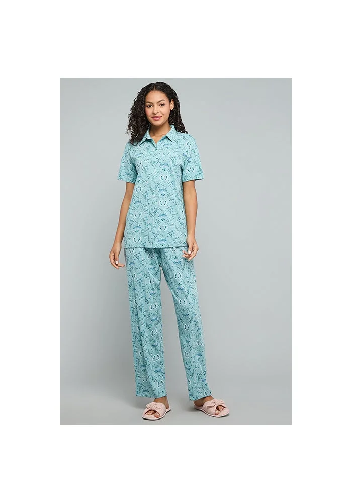 R&b Printed Collared Pyjama Set