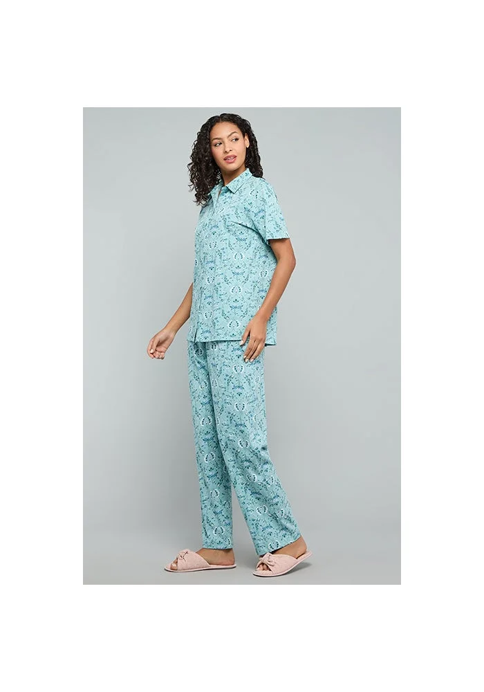 R&b Printed Collared Pyjama Set