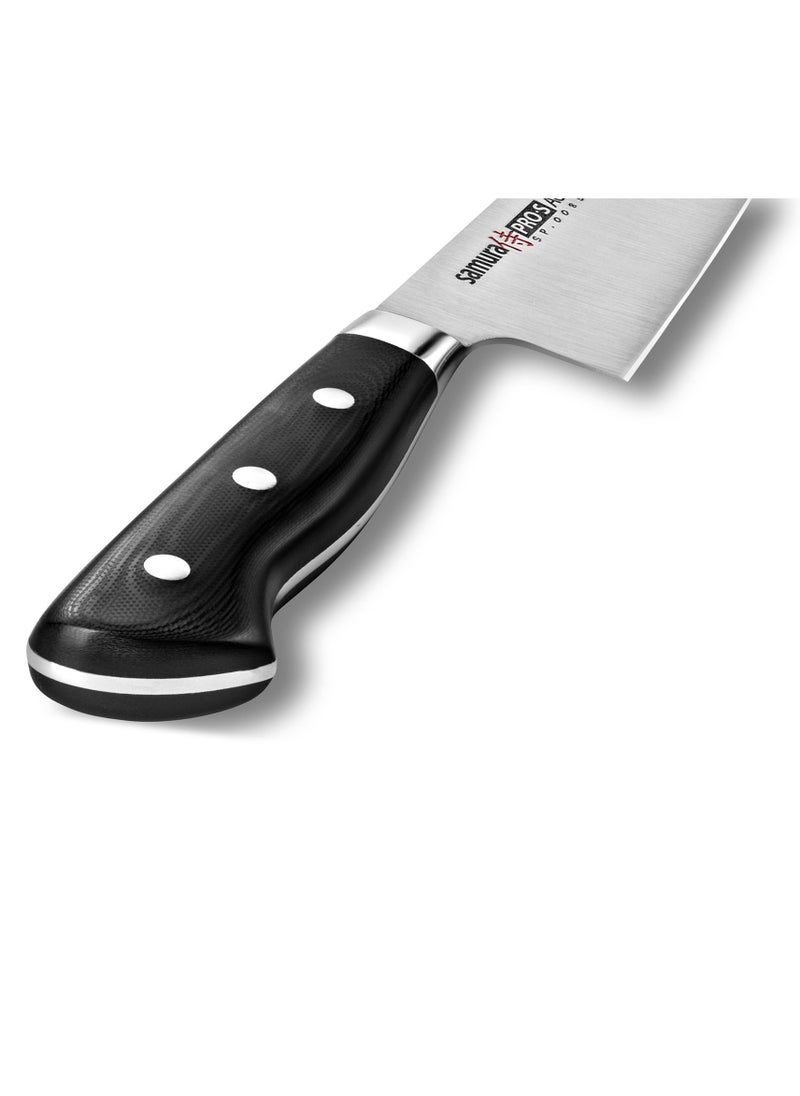 Samura Samura PRO-S Chef's Knife | 7.9"/200 mm | AUS-8 Stainless Steel Blade | G-10 Fiberglass Polymer Handle | Thick, Wide, Long Blade with Central Tip  - Image 4