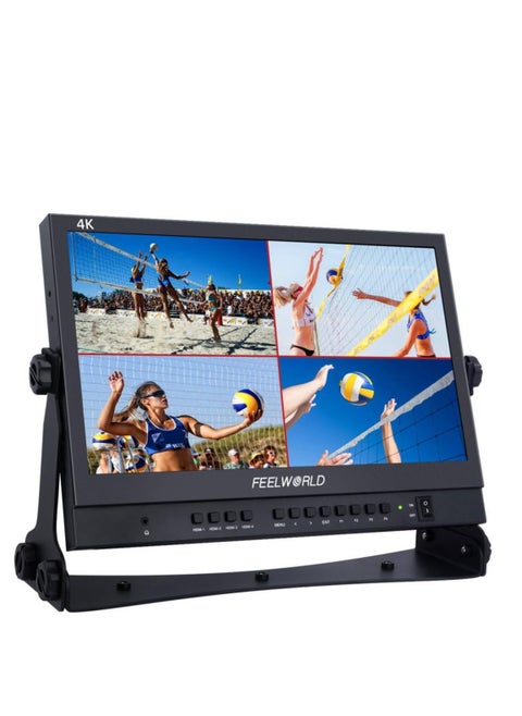 FEELWORLD ATEM156 Quad-Split Monitor 4K 15.6" director’s monitor with 4 x HDMI I/O Live Streaming Broadcast Monitor for Switchers, Mixer, Studio, Television