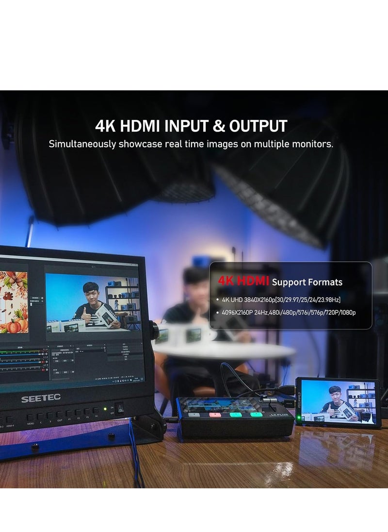 FEELWORLD ATEM156 Quad-Split Monitor 4K 15.6" director’s monitor with 4 x HDMI I/O Live Streaming Broadcast Monitor for Switchers, Mixer, Studio, Television