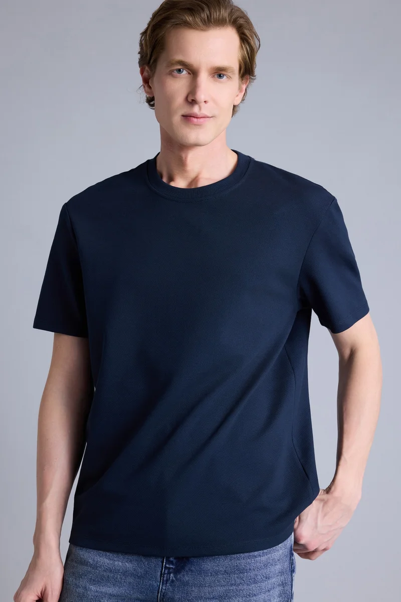 ديفاكتو Regular Fit Crew Neck Twill Short Sleeve T-Shirt