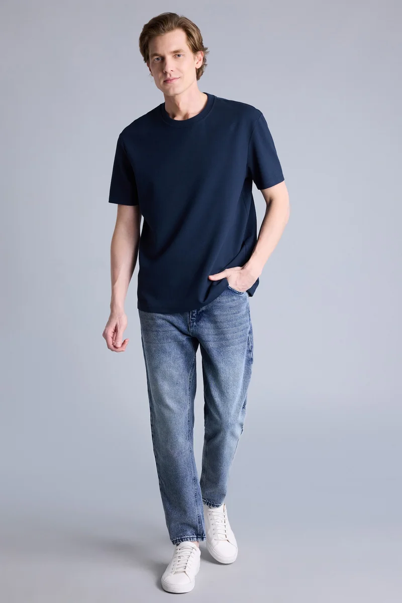 ديفاكتو Regular Fit Crew Neck Twill Short Sleeve T-Shirt