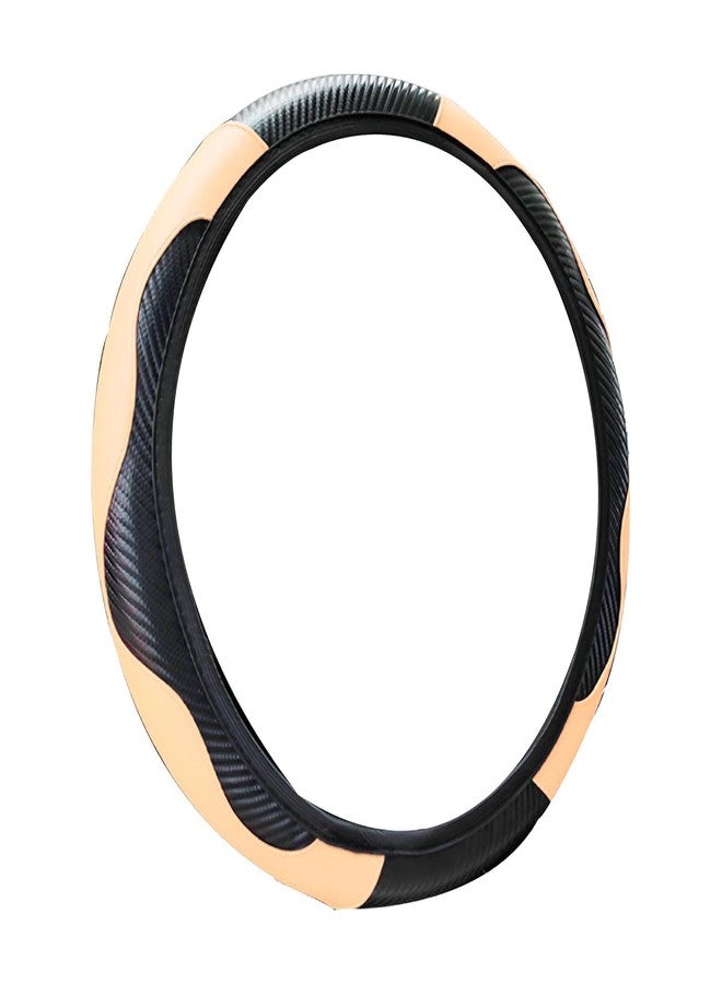 LoyaForba Car Steering Wheel Cover, 15 Inch PU Leather Carbon Fiber Elastic Stretch Without Inner Ring, Breathable Anti-Slip Auto Steering Wheel Protector for Women Men, Universal for Most Cars (Beige) - Image 1