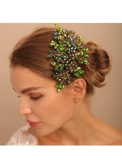 BERYUAN Green Crystal Rhinestone Hair Comb Handmade Fashion Jewelry Hair Accessory for Women and Girls Teardrop Rhinestone Headband with Green Beads Size 1510CM Ideal for Wedding and Parties 