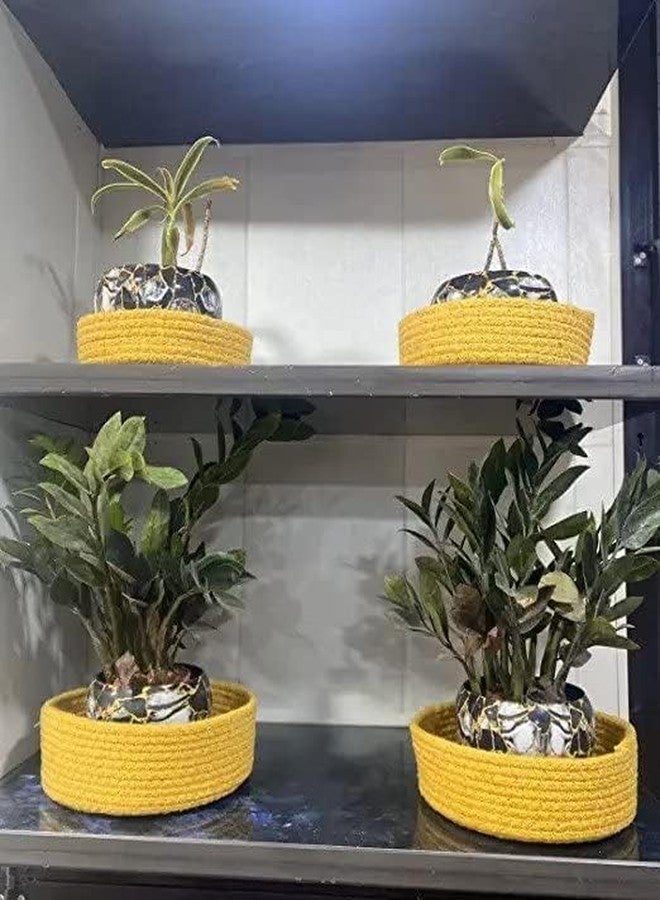 FIASCO-All the Cultures Fabricating India Jute Baskets | Designer Storage/Shelves Basket Set of 3 Sizes (2.7*5.5*9.4, 3.1*6.2*10.2, 3.5*6.6*11.41 Inches) Yellow Round - Image 2