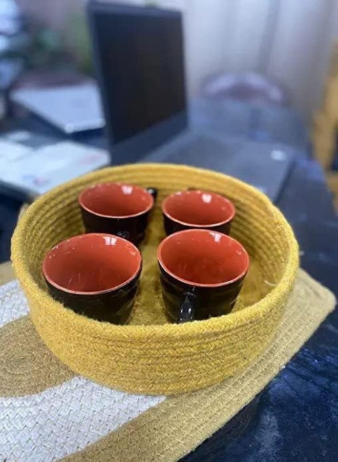 FIASCO-All the Cultures Fabricating India Jute Baskets | Designer Storage/Shelves Basket Set of 3 Sizes (2.7*5.5*9.4, 3.1*6.2*10.2, 3.5*6.6*11.41 Inches) Yellow Round - Image 4