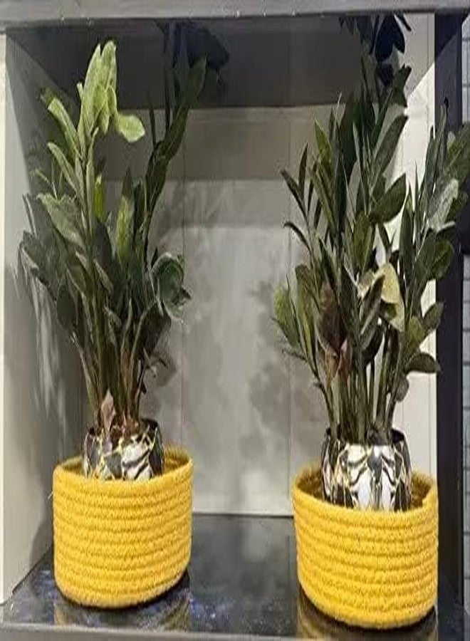 FIASCO-All the Cultures Fabricating India Jute Baskets | Designer Storage/Shelves Basket Set of 3 Sizes (2.7*5.5*9.4, 3.1*6.2*10.2, 3.5*6.6*11.41 Inches) Yellow Round - Image 3