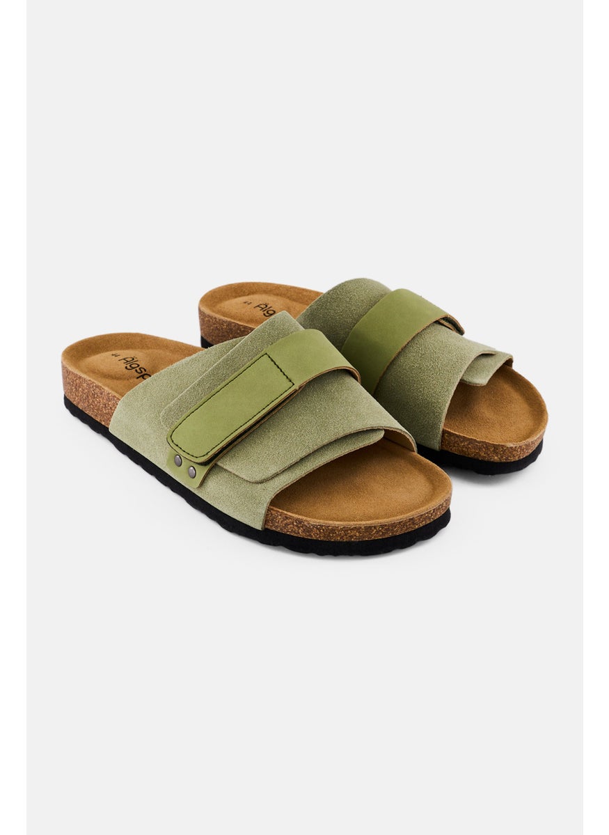 Algspar Men Velcro Closure Cork Sandals, Faded Olive  - Image 1