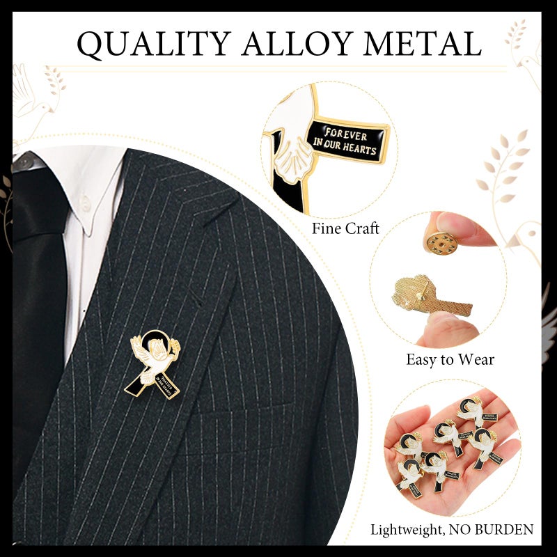 Loetere 60 Set Funeral Ribbon Dove Pins Funeral Favors for Guests Awareness Lapel Pin Brooch with Prayer Cards Organza Bags for People in Mourning Remembrance Day Event(Black) - Image 3