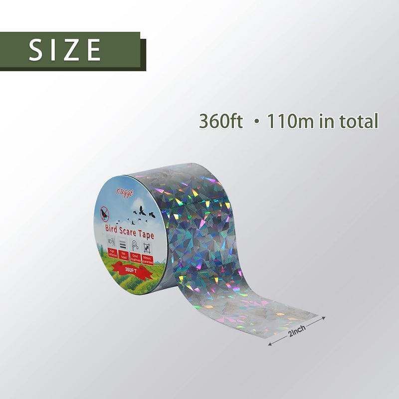 Kugge Bird Flash Tape (2in,360ft), Double Side Reflective Tape, Protect Your House, Garden, Orchard - Image 2