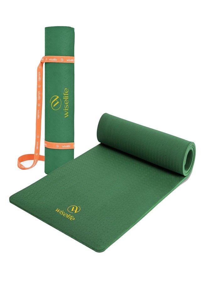 WiseLife Classic ECO TPE 10 MM Yoga Mat with Yoga Strap for Men & Women | Extra Thick, Long & Wide Non-Slip, Anti-Tear Exercise Mat for Home, Gym, Workout, Fitness, Yoga & Pilates (Green) - Image 1