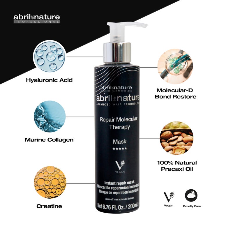 abril et nature - Professional Mask Molecular Therapy - For Damaged, Overprocessed, or Aging Hair - Restructures, Repairs, and Fills the Hair Fiber - Nourishing and Hydrating - Vegan - 200 ml - Image 5