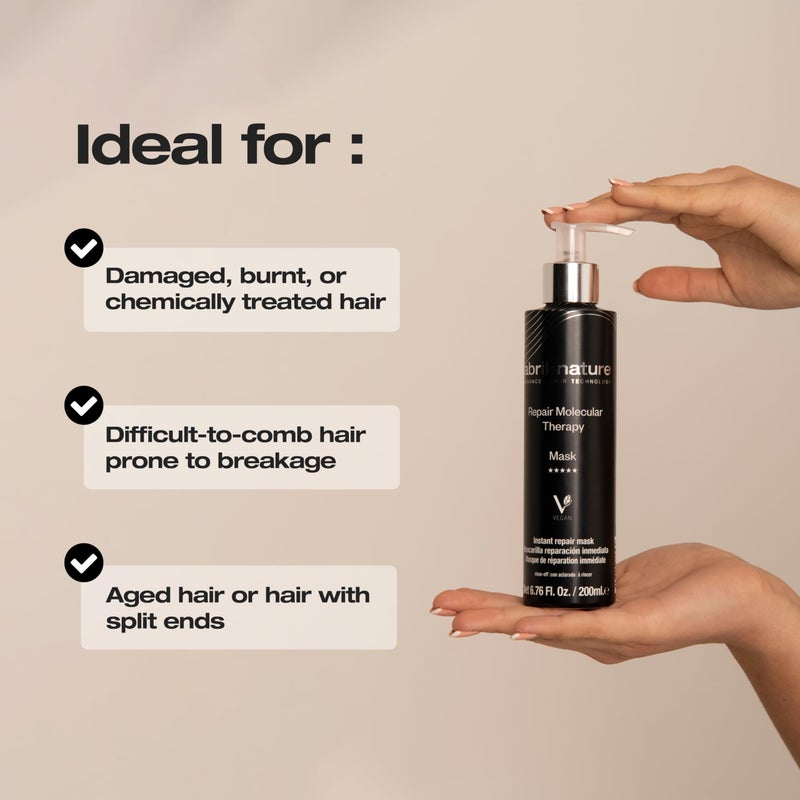 abril et nature - Professional Mask Molecular Therapy - For Damaged, Overprocessed, or Aging Hair - Restructures, Repairs, and Fills the Hair Fiber - Nourishing and Hydrating - Vegan - 200 ml - Image 4