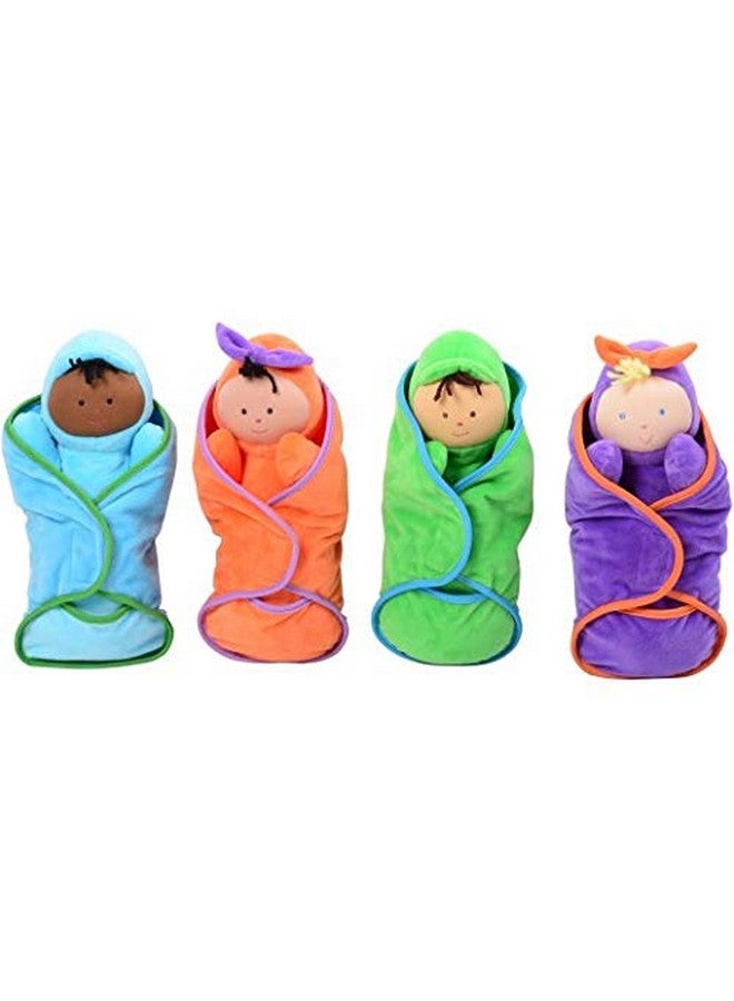 Constructive Playthings Swaddle Soft Baby Doll Toys with Matching Pockets, Multicultural Dolls, Daycare Essentials, Circle Time, Hook and Loop Closure, All Ages, Multicolor, Set of 4 - Image 1