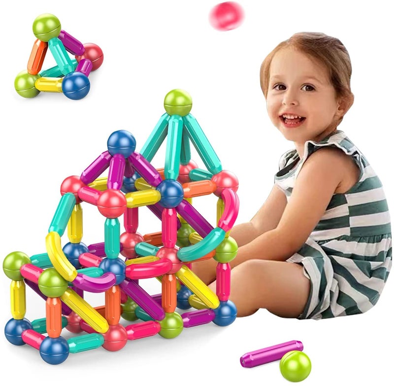 GGEROU Magnetic Balls And Rods Set Educational Magnet Building Sticks Blocks 3D Puzzle Toy For Kids Children Stacking Toys Puzzle Magnetic Blocks Creativity STEM Toys Gift For Kids Toddlers 42 Pcs - Image 1