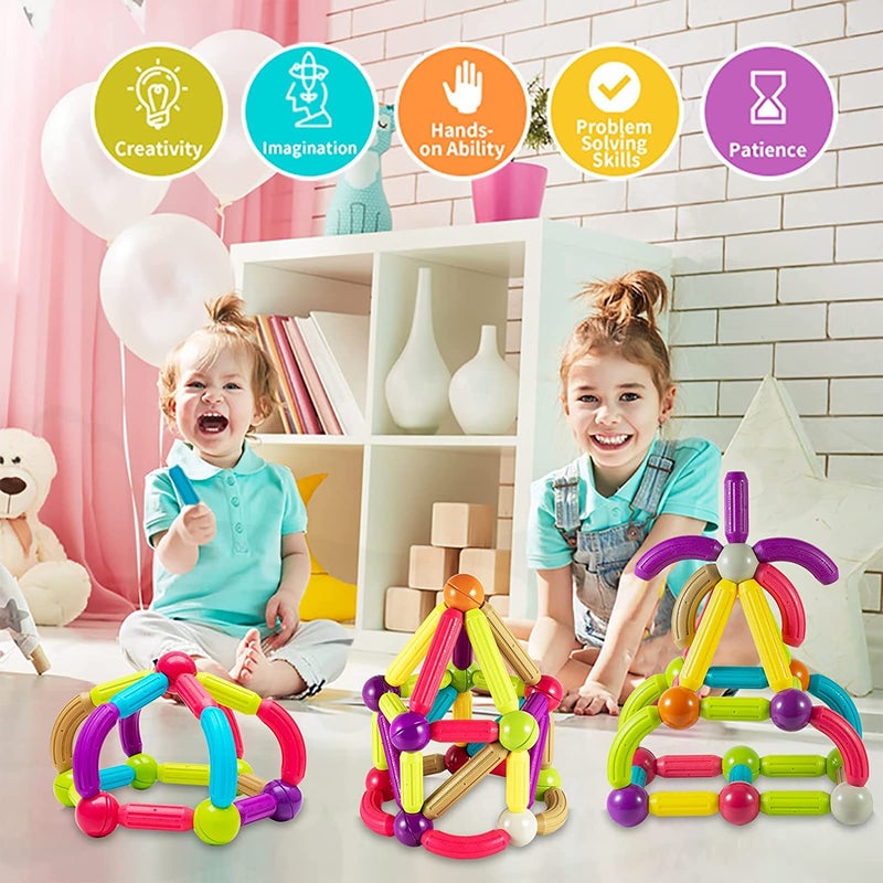 GGEROU Magnetic Balls And Rods Set Educational Magnet Building Sticks Blocks 3D Puzzle Toy For Kids Children Stacking Toys Puzzle Magnetic Blocks Creativity STEM Toys Gift For Kids Toddlers 42 Pcs - Image 3
