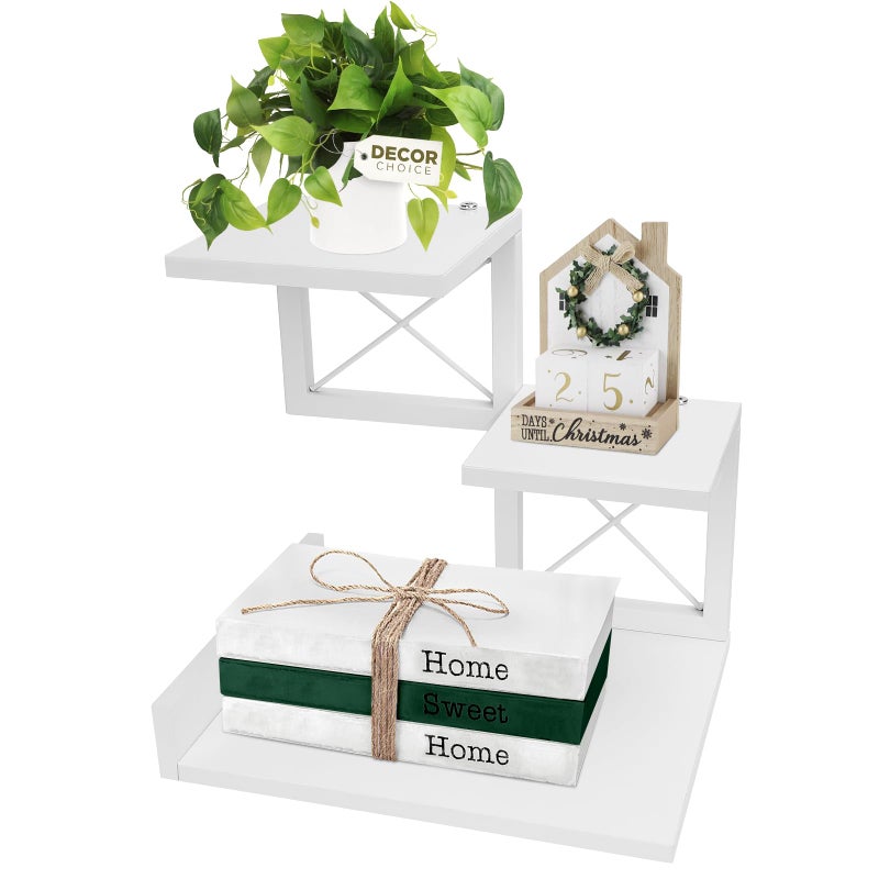ELITEROO Desk Shelf, Wood Small Bookshelf Desktop Shelves and Organizer, Freestanding 3 Tier Storage Display Stand Home Office Decor for Books Plants Toys, White - Image 1