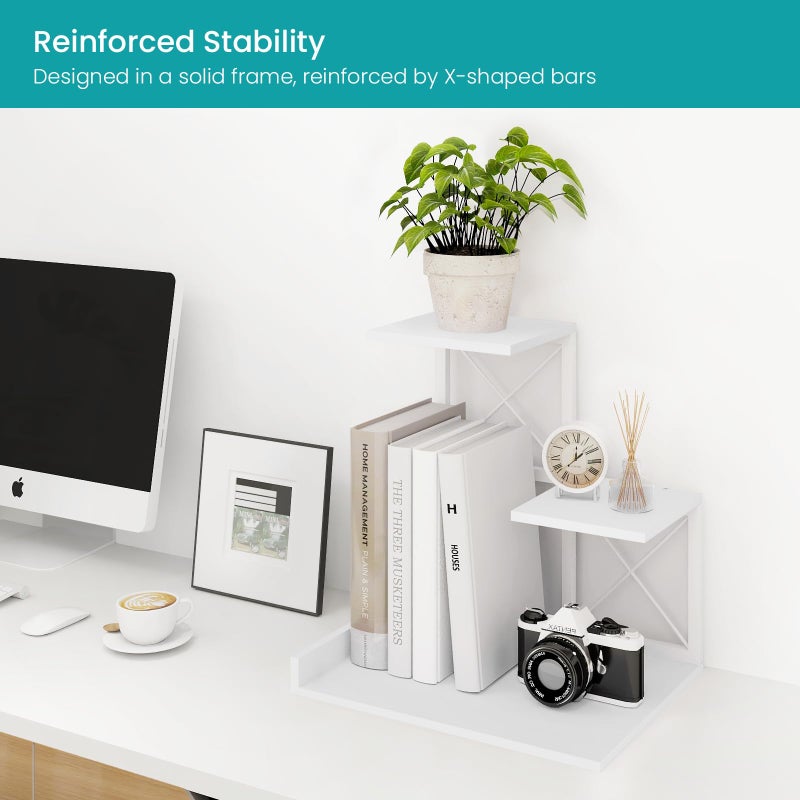 ELITEROO Desk Shelf, Wood Small Bookshelf Desktop Shelves and Organizer, Freestanding 3 Tier Storage Display Stand Home Office Decor for Books Plants Toys, White - Image 5