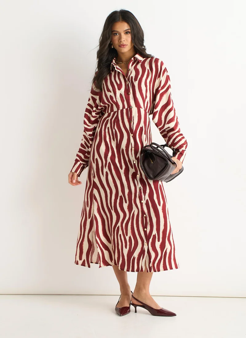 Gini London Burgundy Zebra Print Batwing Sleeve Shirt Dress