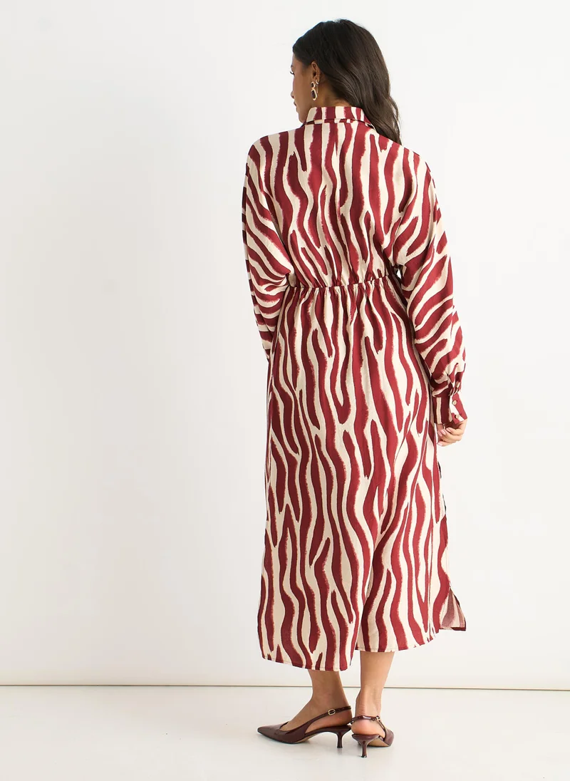 Gini London  Burgundy Zebra Print Batwing Sleeve Shirt Dress for Women | Best Price UAE