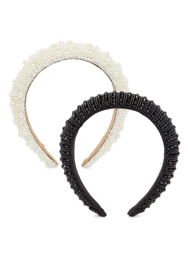 Glamlily Padded Pearl Headbands For Women Crystal Rhinestone Designs (2 Pack) - Image 1
