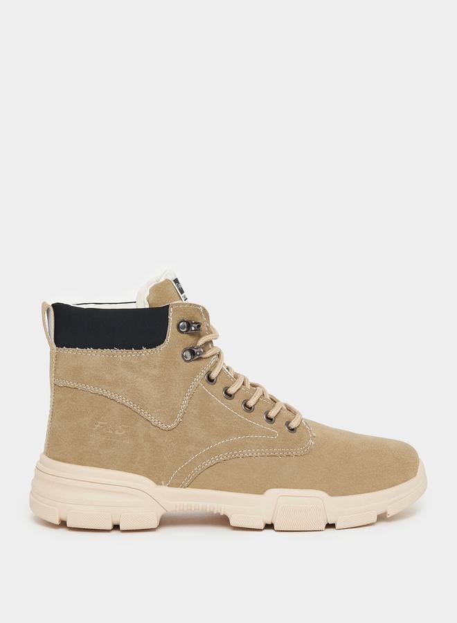 Styli Textured Stitch Detail Lace Up Ankle Boots  - Image 1