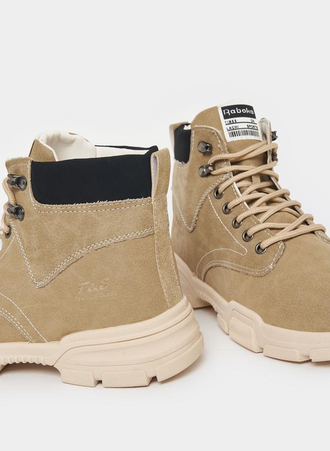 Styli Textured Stitch Detail Lace Up Ankle Boots  - Image 4