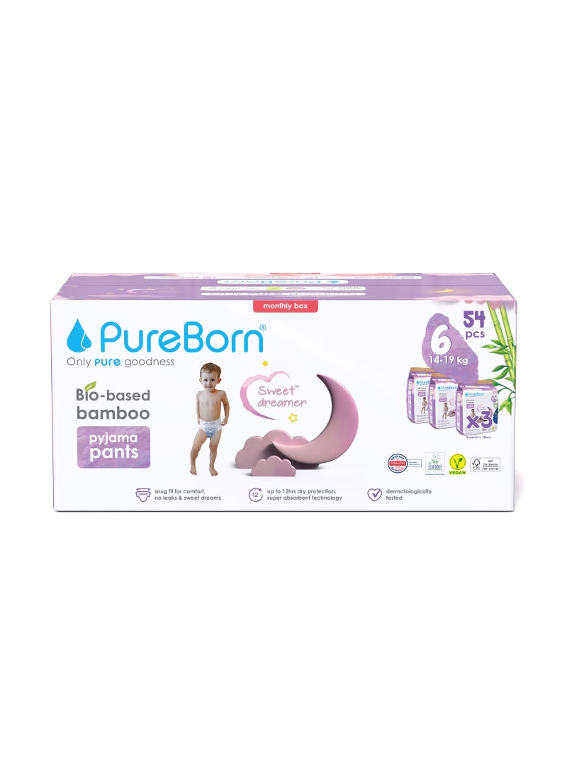 PureBorn Natural Bio-Based Baby Night Training Pyjama Pants Size 6 Star Print  - Image 1