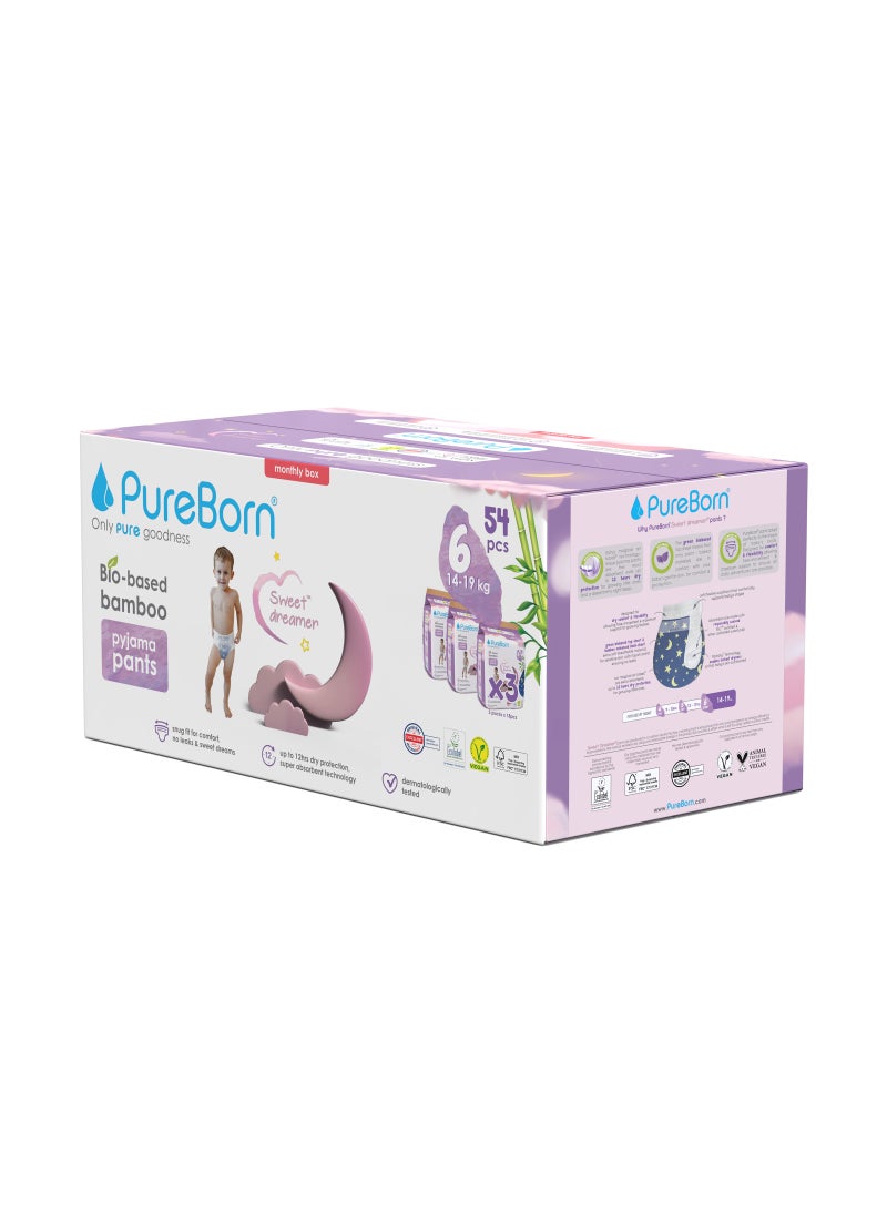 PureBorn Natural Bio-Based Baby Night Training Pyjama Pants Size 6 Star Print  - Image 2