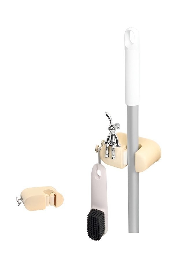 Broom and Mop Holder, Self-Adhesive Punch-Free Tool Storage Rack, Suitable for Home, Garden, Garage Storage, Beige Single Clip  - Image 1