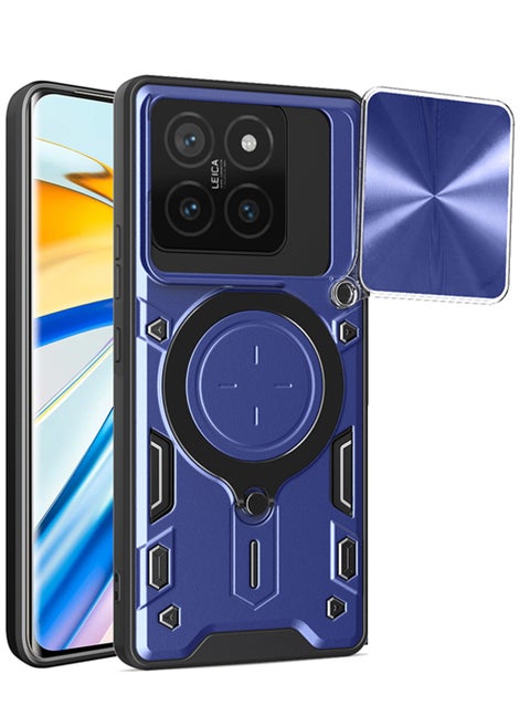 Case for Xiaomi 14T 5G with Sliding Camera Cover, Kickstand, PC+TPU Dual-Layer,Blue