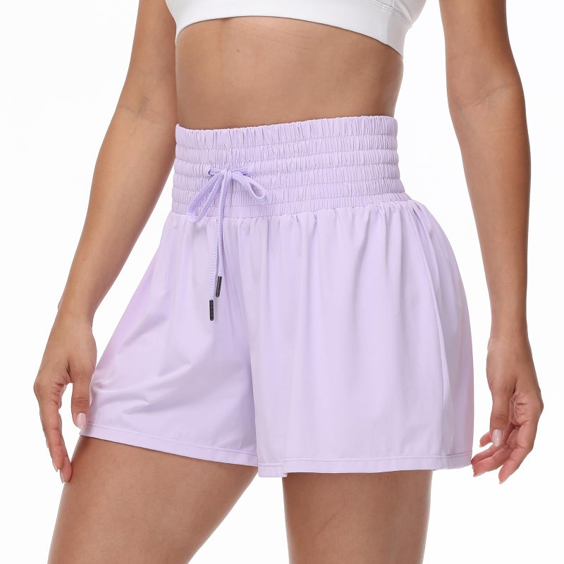 Blaosn Flowy Athletic Shorts for Women Workout Running Gym Yoga Sport Short Pants Sweat Tennis Skirt Skort High Waisted with Pockets Biker Spandex Cute Comfy Lounge Trendy Clothes Casual Summer Lavender S - Image 4
