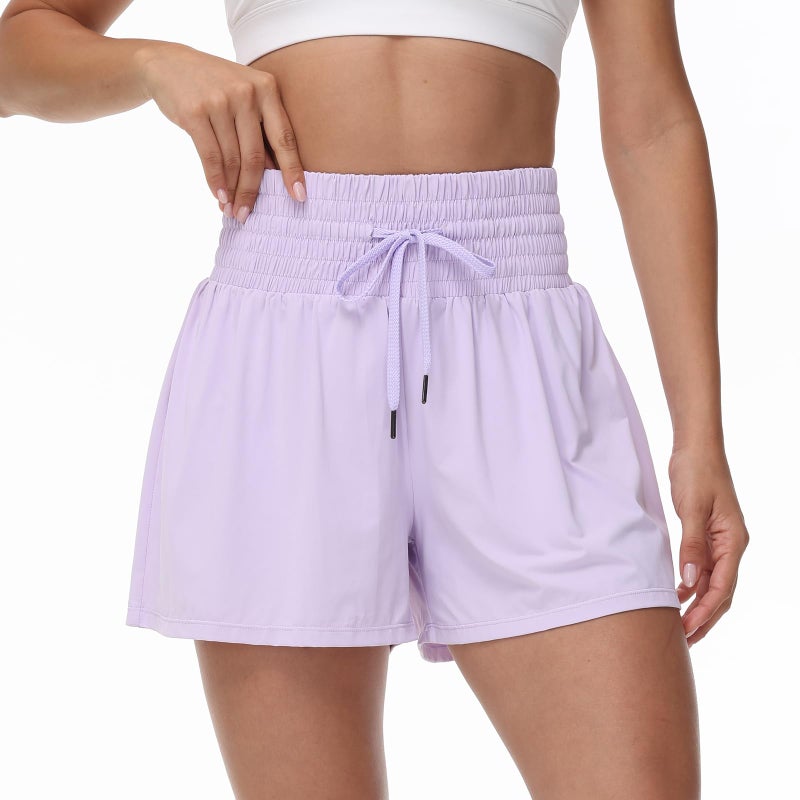 Blaosn Flowy Athletic Shorts for Women Workout Running Gym Yoga Sport Short Pants Sweat Tennis Skirt Skort High Waisted with Pockets Biker Spandex Cute Comfy Lounge Trendy Clothes Casual Summer Lavender S - Image 3