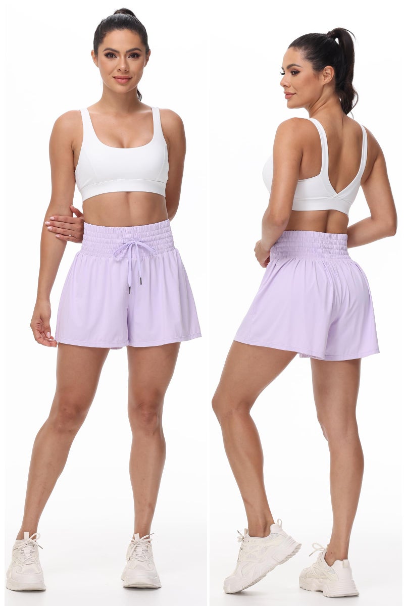 Blaosn Flowy Athletic Shorts for Women Workout Running Gym Yoga Sport Short Pants Sweat Tennis Skirt Skort High Waisted with Pockets Biker Spandex Cute Comfy Lounge Trendy Clothes Casual Summer Lavender S - Image 2