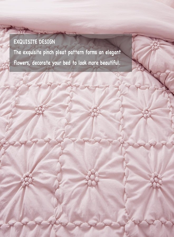 BEDAZZLED Queen Size Comforter Sets, Pink Bedding Comforter Set, 3 Pieces Pinch Pleat Bedding Sets with Comforter and Pillowcases Soft Farmhouse Shabby Chic Comforter for All Seasons - Image 3