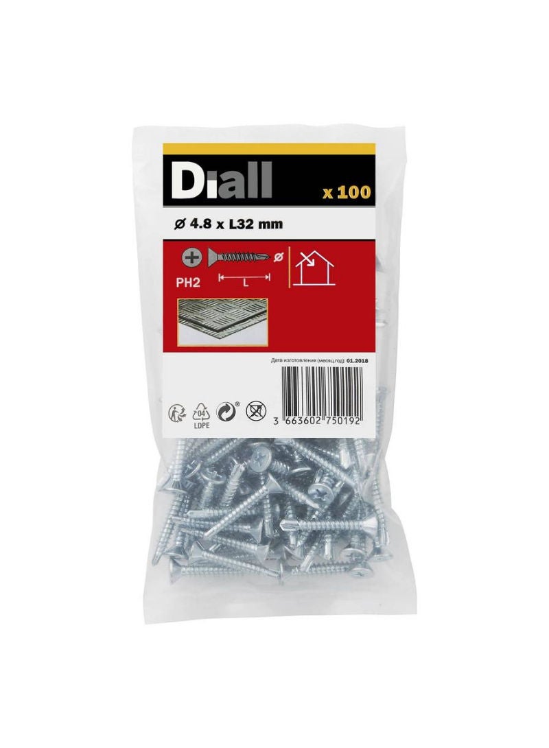Zinc Plated Carbon Steel Self Drilling Screw Pack 4 8 X 32 Mm 100 Pc