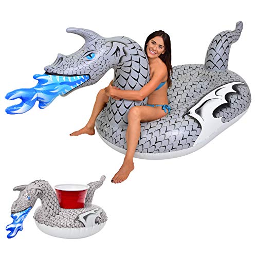 GoFloats Giant Inflatable Pool Floats - Choose Unicorn, Dragon, Flamingo, Swan, or Bull - Includes Drink Float - Image 1