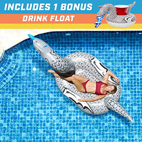 GoFloats Giant Inflatable Pool Floats - Choose Unicorn, Dragon, Flamingo, Swan, or Bull - Includes Drink Float - Image 2