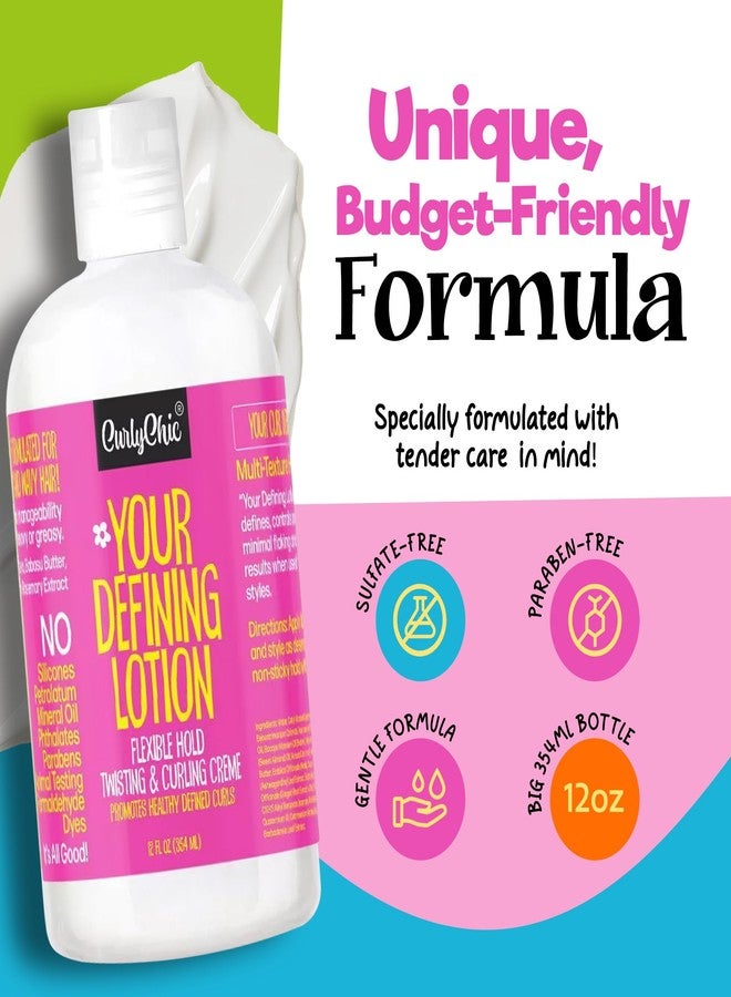 Curly Chic CurlyChic Your Defining Lotion - Curl Enhancing, Moisturizing & Styling Solution for Curly, Kinky, Coily, & Wavy Hair - Non-Sticky Curl Cream with Shea Butter, & Aloe Vera - Sulfate & Paraben-Free - Image 3