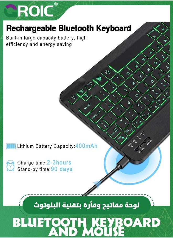 GROIC Black Ultra-Slim Bluetooth Keyboard and Mouse Portable Mini Wireless Keyboard Rechargeable 7-Color Backlit for Apple iPad iPhone Samsung Tablet iPhone Smartphone iOS Android Windows, Round Keys  - Image 5