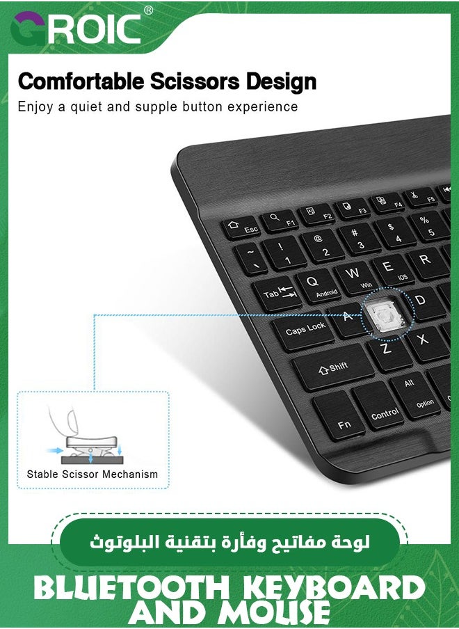 GROIC - Black Ultra-Slim Bluetooth Keyboard and Mouse Portable Mini Wireless Keyboard Rechargeable 7-Color Backlit for Apple iPad iPhone Samsung Tablet iPhone Smartphone iOS Android Windows, Round Keys - Image 1