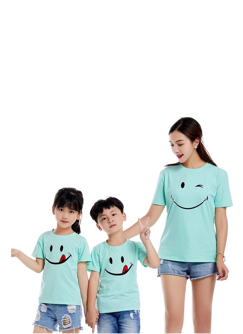 Loquat - Unisex Family Couple Parent-Child clothing Smiley Face Pattern T-shirt Light Green - Image 1