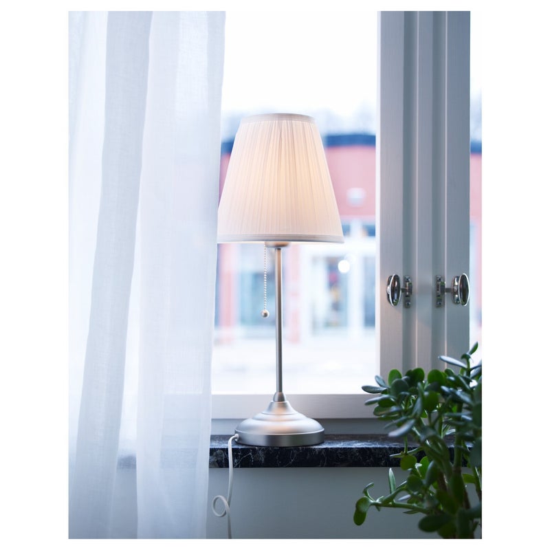 ARSTID Table Lamp with Textile Shade, Nickel-Plated Steel/White, 55 cm - Image 5