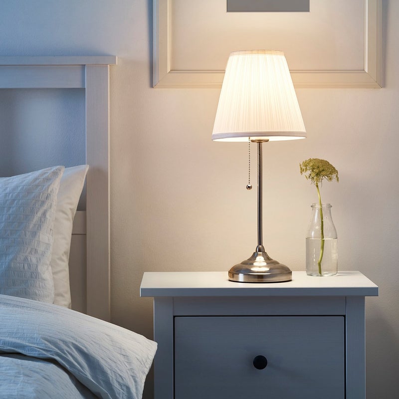 ARSTID Table Lamp with Textile Shade, Nickel-Plated Steel/White, 55 cm - Image 2