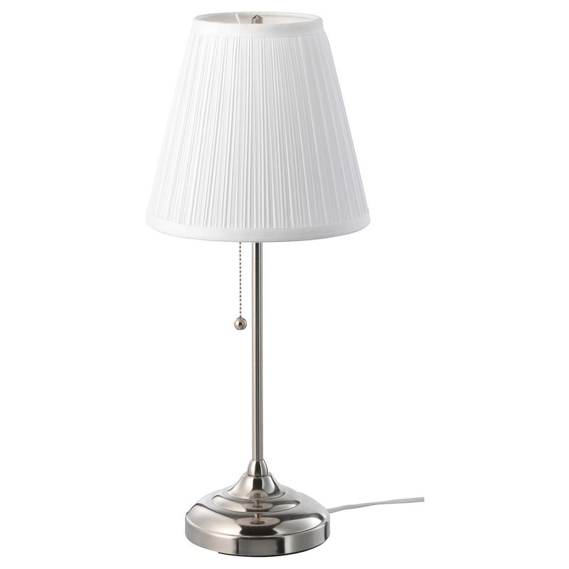 ARSTID Table Lamp with Textile Shade, Nickel-Plated Steel/White, 55 cm - Image 1
