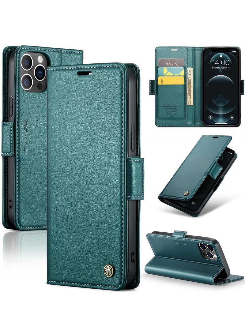 CaseMe Phone Case Luxury PU Leather Design Anti Fingerprint 023 Flip Cover Card Slot Holder Cover For Iphone 12 Pro Max (Green) - Image 1
