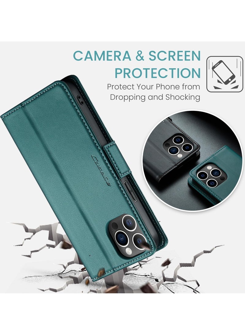 CaseMe Phone Case Luxury PU Leather Design Anti Fingerprint 023 Flip Cover Card Slot Holder Cover For Iphone 12 Pro Max (Green) - Image 2