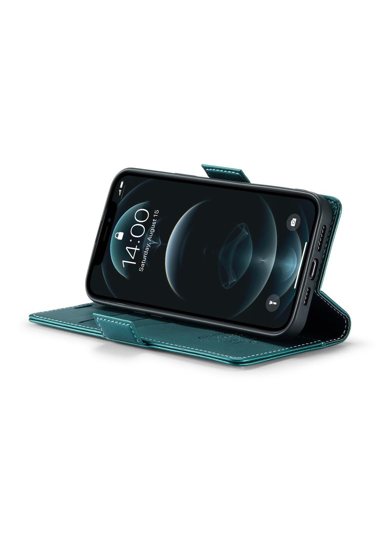 CaseMe Phone Case Luxury PU Leather Design Anti Fingerprint 023 Flip Cover Card Slot Holder Cover For Iphone 12 Pro Max (Green) - Image 3